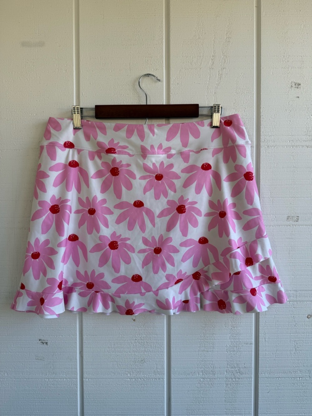 Lime Ricki Pink Daisy Ruffle Hem Ultra High Waist Skirt Size 2X
